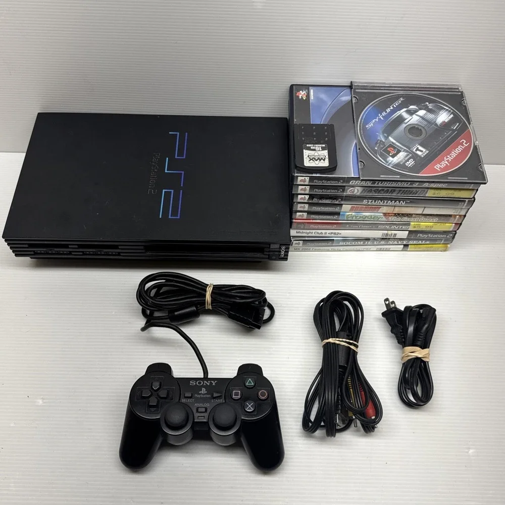 Sony Playstation 2 Video Game Console Bundle Controller Memory Card 10 Games